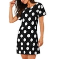 thumbnail image 2 of Balery Black and White Polka Dot Camisón de manga corta con cuello redondo para mujer, cómodo y elegante., 2 of 6