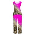 thumbnail image 4 of Mikilon Ensemble Élégant pour Femmes 2 Pcs Débardeur Imprimé Décontracté Ample Pantalon Long Sans Manches Col Rond Haut/chemise Ensemble Rose Vif P, 4 of 5