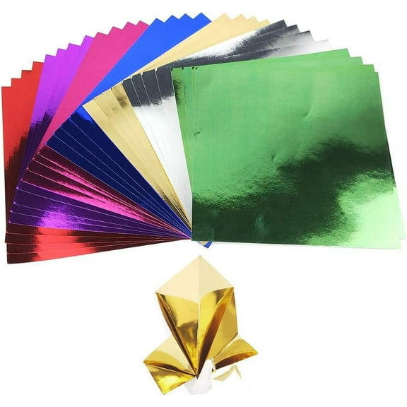 112 Sheets Origami Foil Paper Art Cardstock Paper Metallic Colors Craft Mirror Paper Bright Board Sheets Folding Paper Scrapbook Paper, DIY Card, Arts Crafts Projects, 7 Colors, 6 x 6 Inch