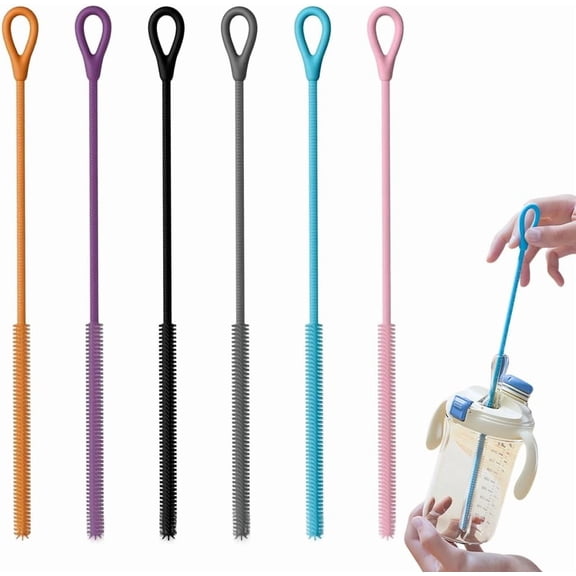 Silicone Straw Cleaner Brush for Bottle, 6PCS Extra Long 9.48in Silicone Straw Cleaners, Flexible Multi-Color Straws Cleaning Brush Set for Water Bottles (6, Colorful-0.23in)