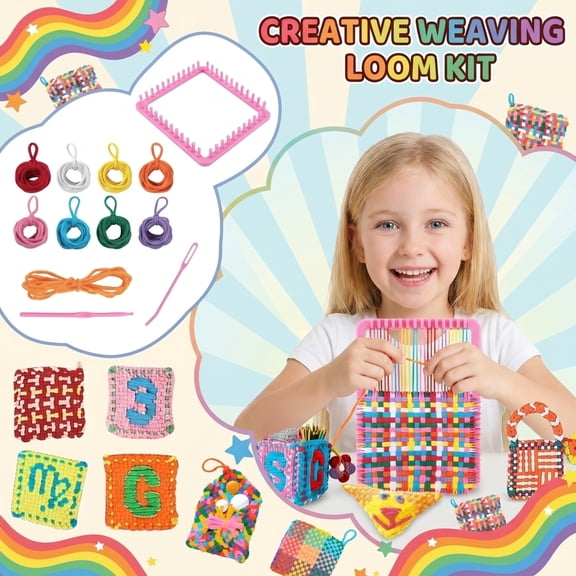 Weaving Loom Kit for Kids and Adults, DIY Arts and Crafts Toy with Colorful Loops & Plastic Frame, Easy Beginner DIY Activity for Children Ages 6+, Portable Craft Set for Home, Classroom