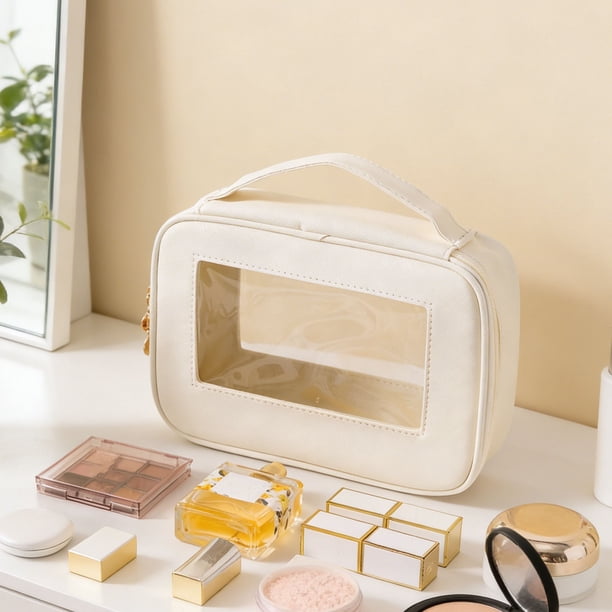 Neceser organizador de artículos de aseo con ventana | Estuche de maquillaje transparente con protección impermeable | Neceser portátil para viajes, baño y uso diario