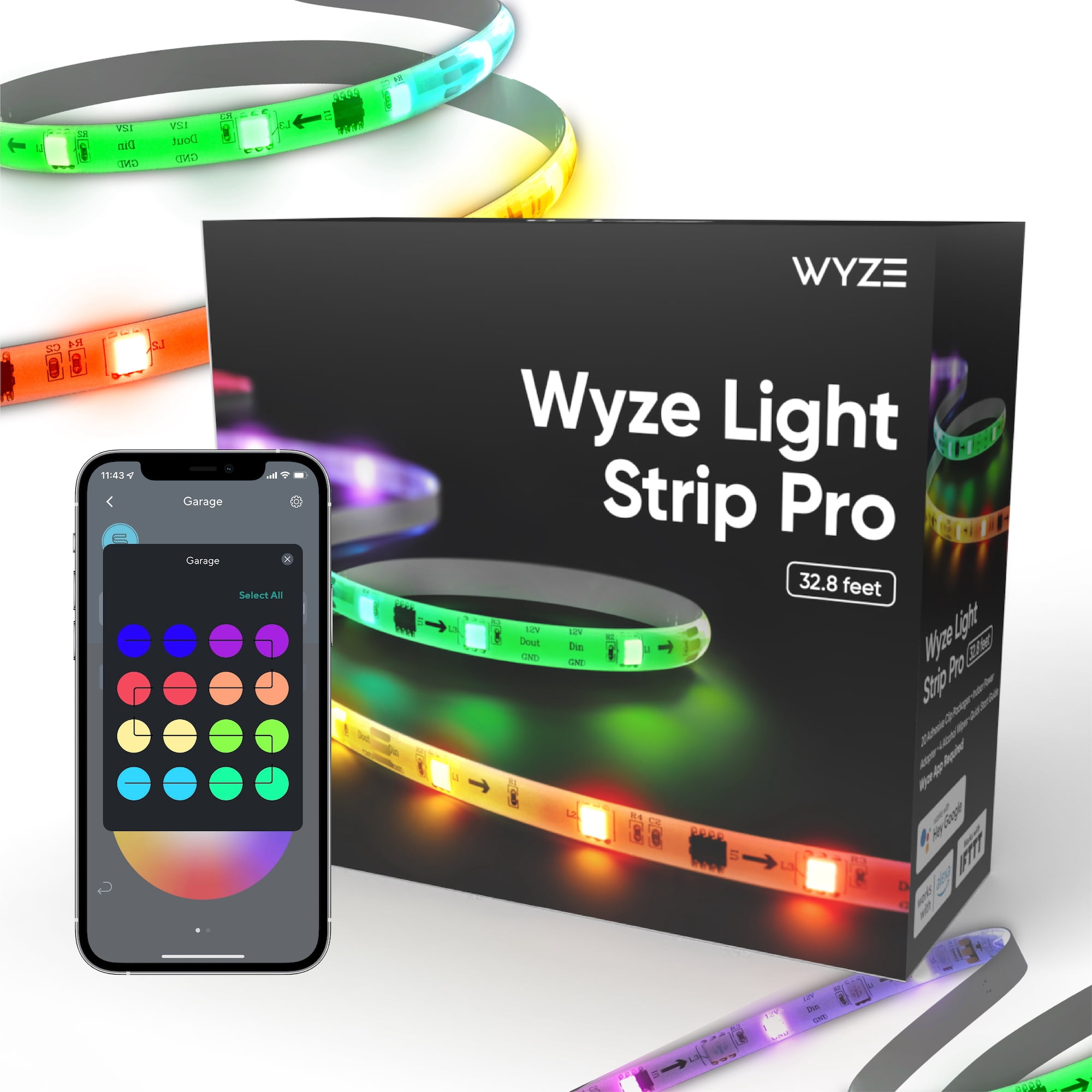 Bevægelse Gør alt med min kraft Pastor Wyze Light Strip Pro, 32.8ft WiFi LED Lights, Multi-Color Segment Control,  16 Million Colors with App Control and Sync to Music - Walmart.com