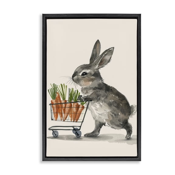 Bunny with Carrots Black Floating Frame Canvas Art, 17 x 25, Made In USA