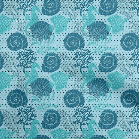 oneOone Cotton Silk Turquoise Blue Fabric Ocean Underwater Life Fabric For Sewing Printed Craft Fabric By The Yard 42 Inch Wide
