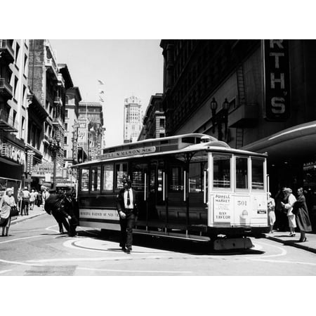 1950s Cable Car Turning around at End of Line San Francisco, California Print Wall (Best Cable Car Line San Francisco)