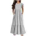 thumbnail image 1 of WRKEKC Robe Maxi pour Filles, Robe Décontractée d'Été pour Filles, Robe d'Été à Manches Courtes Col Rond Couleur Unie 12-13 Ans, 1 of 5