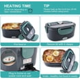 thumbnail image 4 of Budth Electric Lunch Box, Portable Food Warmer for Car, Truck, Office, Construction Site, 12V 24V 110V 80W Adapter, Leak Proof, 304 Stainless Steel Container, SS Fork & Spoon and Carry Bag (Green), 4 of 7
