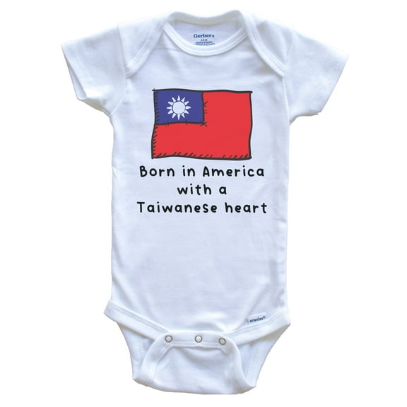 Born In America With A Taiwanese Heart Cute Taiwan Flag Baby Bodysuit, 0-3 Months White