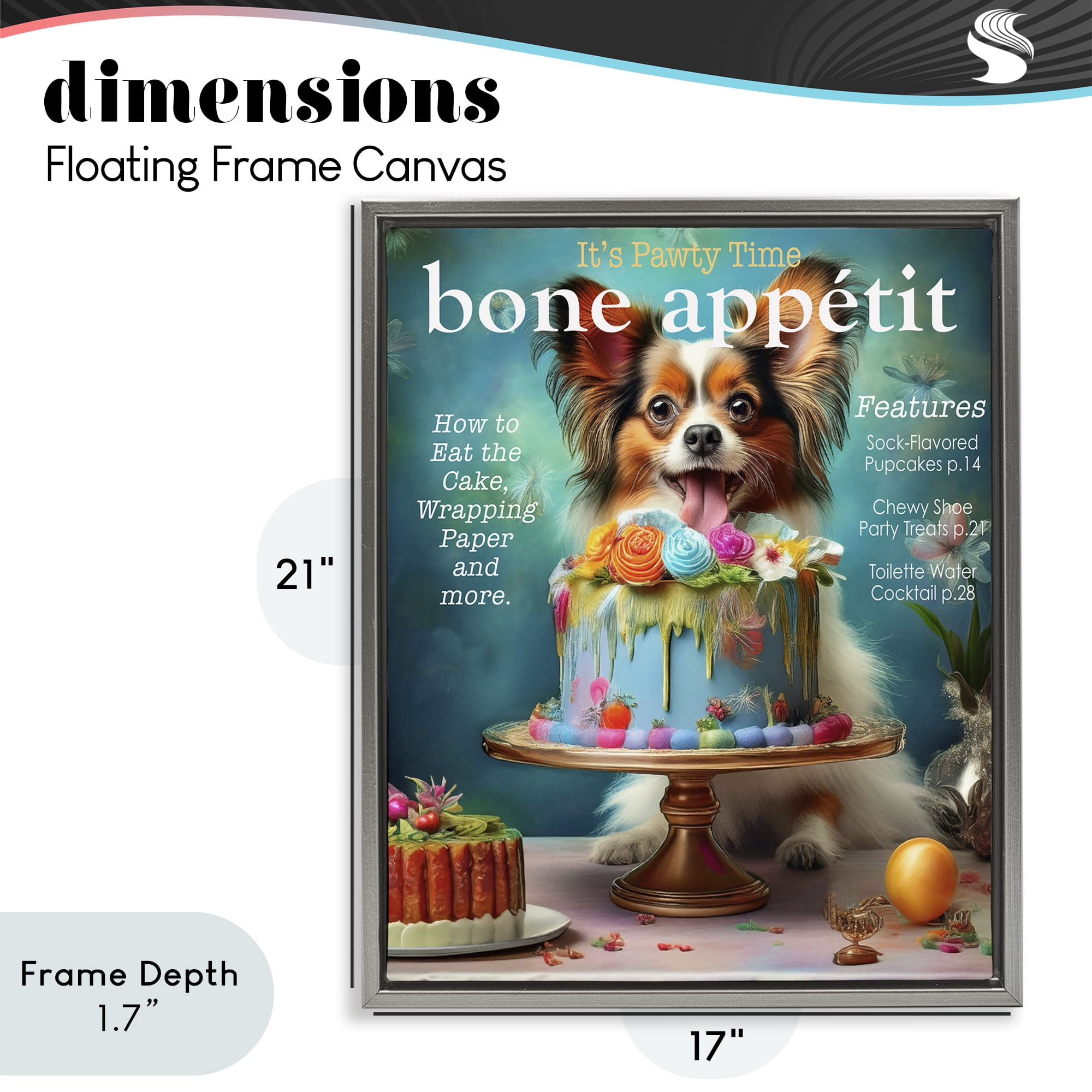 Stupell Industries Bone Appetit Dog Magazine Parody Gray Framed Floater Canvas Wall Art, design by Grotto Studios
