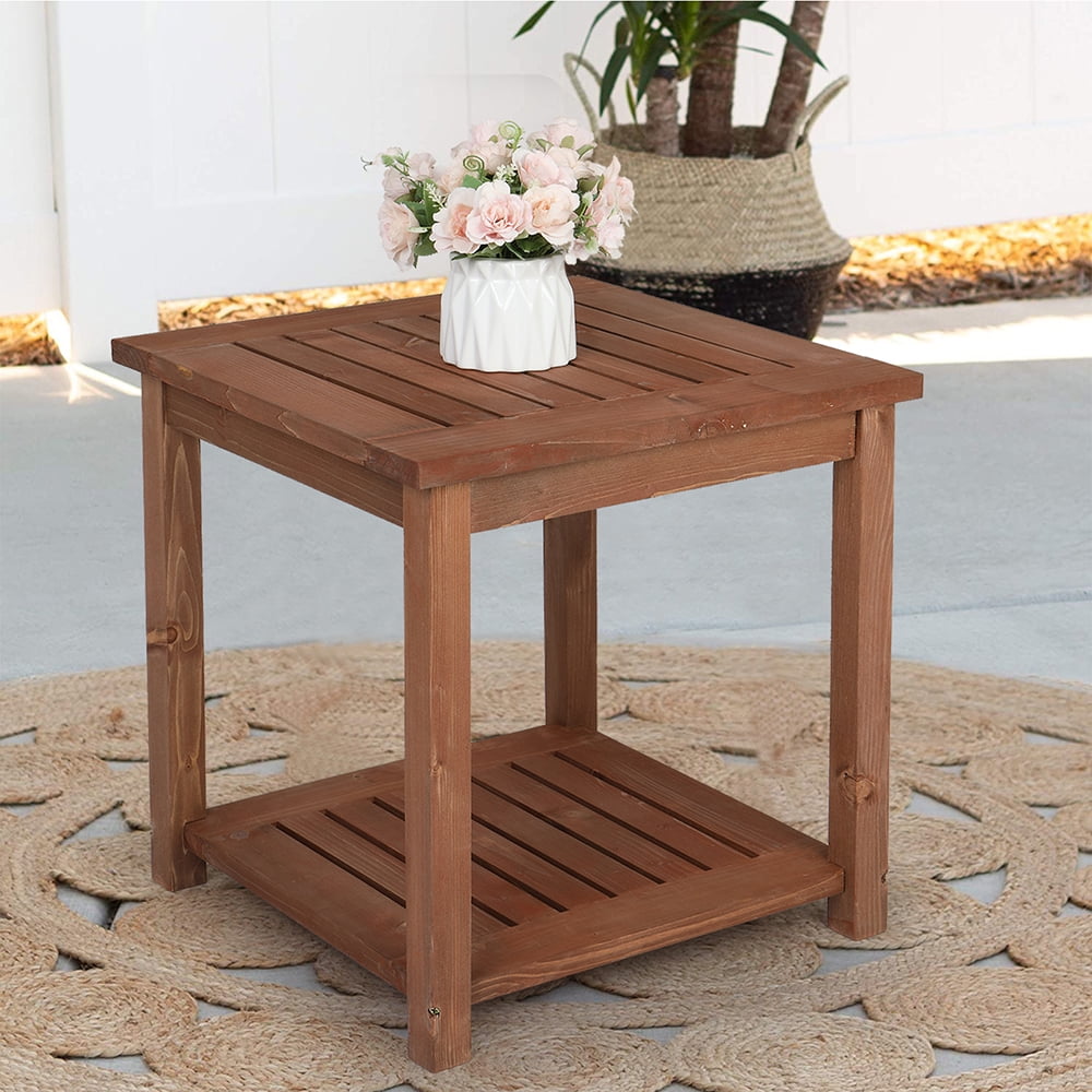 Lowestbest 17.7" Wood Square Patio Side Table for Indoor Outdoor Use, Brown