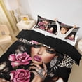 thumbnail image 2 of spefrowx Leopard Hat Girl Duvet Cover Queen for Women, Black Glitter Diamond Pink Rose Queen Bedding, Black Reversible, 3 Pieces, 1 Duvet Cover and 2 Pillowcases, 2 of 6