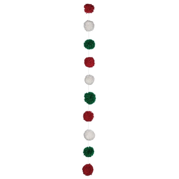 Sullivans Dear Santa Red & Green Pom Pom Garland - red, green, white - 4'l x 3"w x 3"h