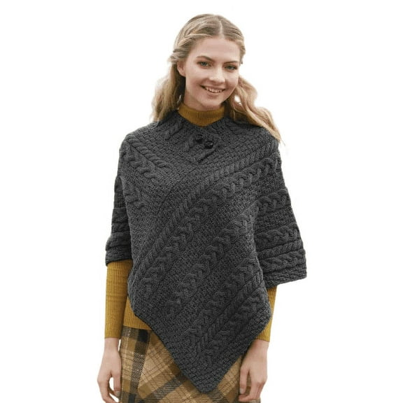 Aran Woollen Mills 100% Premium Soft Merino Wool Women`s Poncho Sweater Irish Cape One Size Made in Ireland