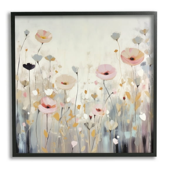 Stupell Industries Pastel Poppy Meadow Botanical & Floral Painting Black Framed Art Print Wall Art, 12 x 12