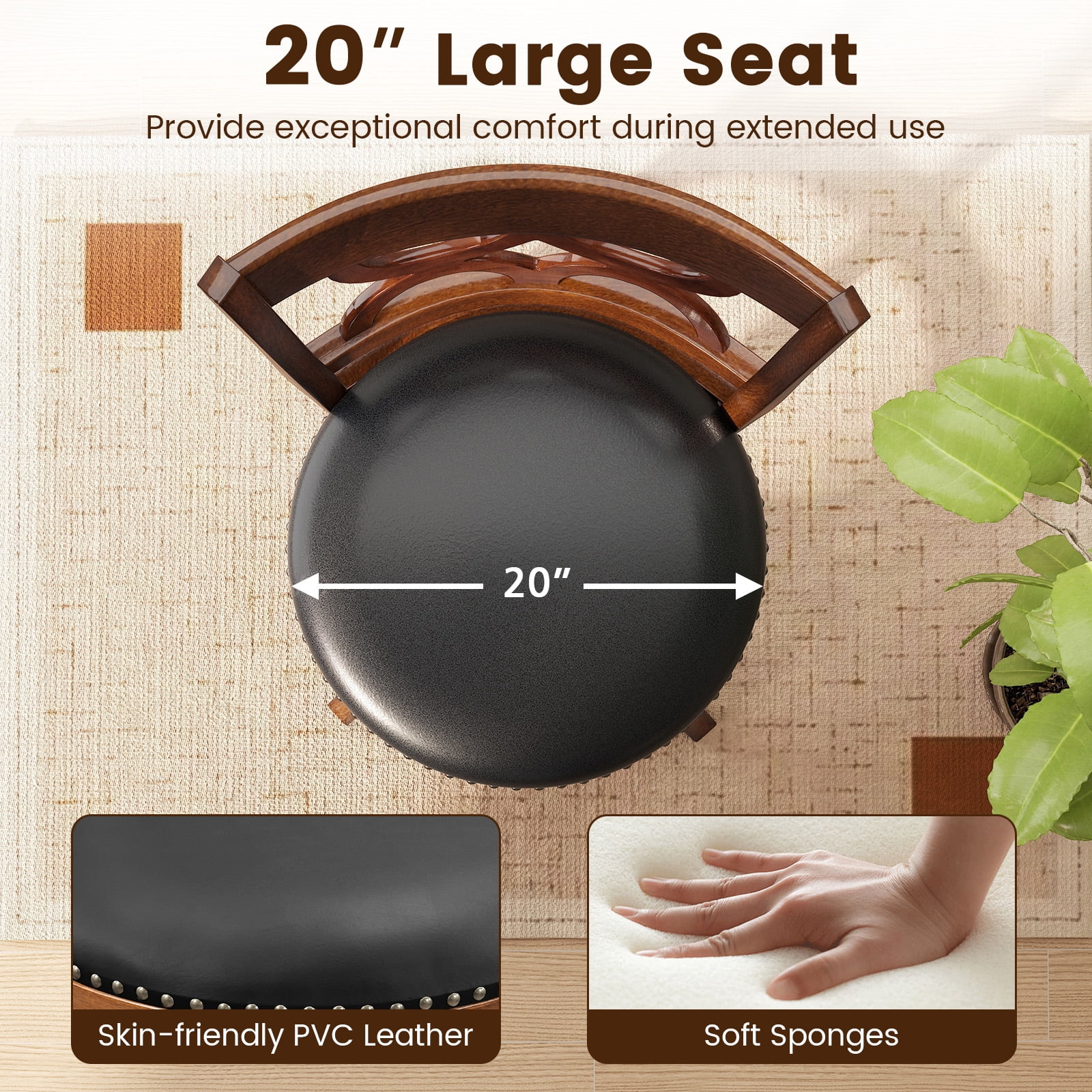Gymax 26'' Counter Height Bar Stools Set of 4 w/Rubber Wood Frame Upholstered Seat