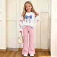 thumbnail image 3 of Iyufng Fall 2 Piece Sets for Girls, Bow Decor Top with Slightly Flared Pant Set, Girls Printed Tracksuits, Ages 5–15 Multiple Colors, 3 of 8