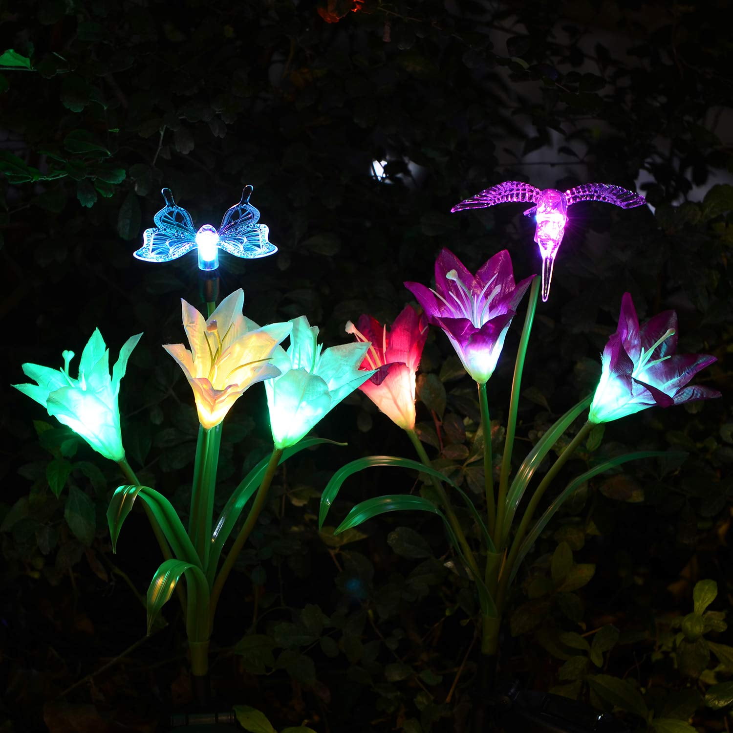 LED Solar Stand Lamp Punches Flower Silver Garden Patio Heater Lamp 