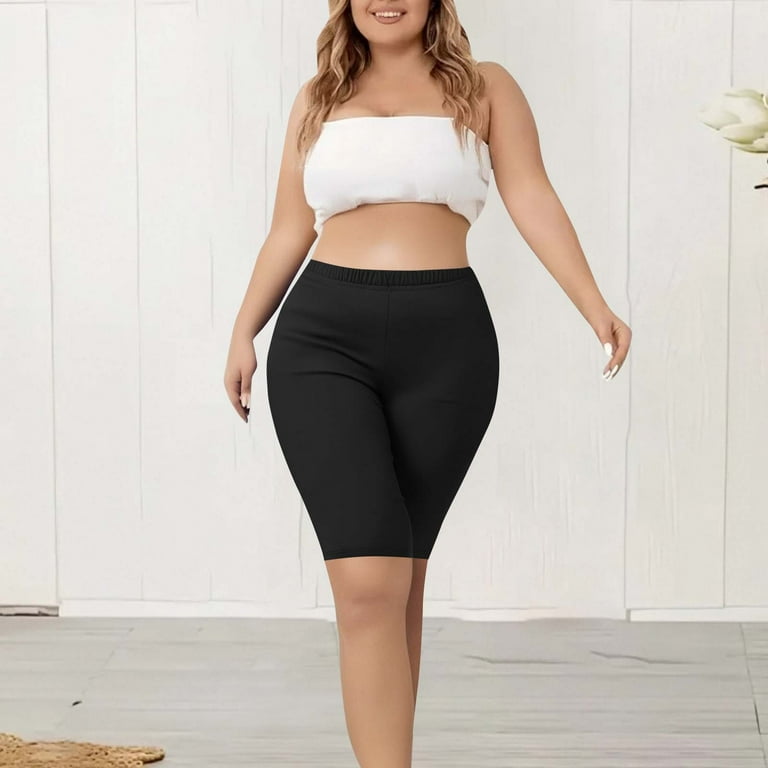 Plebaso Plus Size Womens Knee Length Leggings Summer Lounge Yoga Workout Shorts Under Dress 2/3 Pack, Women's, Size: XL, Black