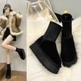 thumbnail image 2 of Botas de nieve para mujer, cortas, forradas con vellón, con cinco capas de espuma gruesa, suela gruesa y acolchada de algodón, botas de lápiz Mulberry para estudiantes, 2 of 5
