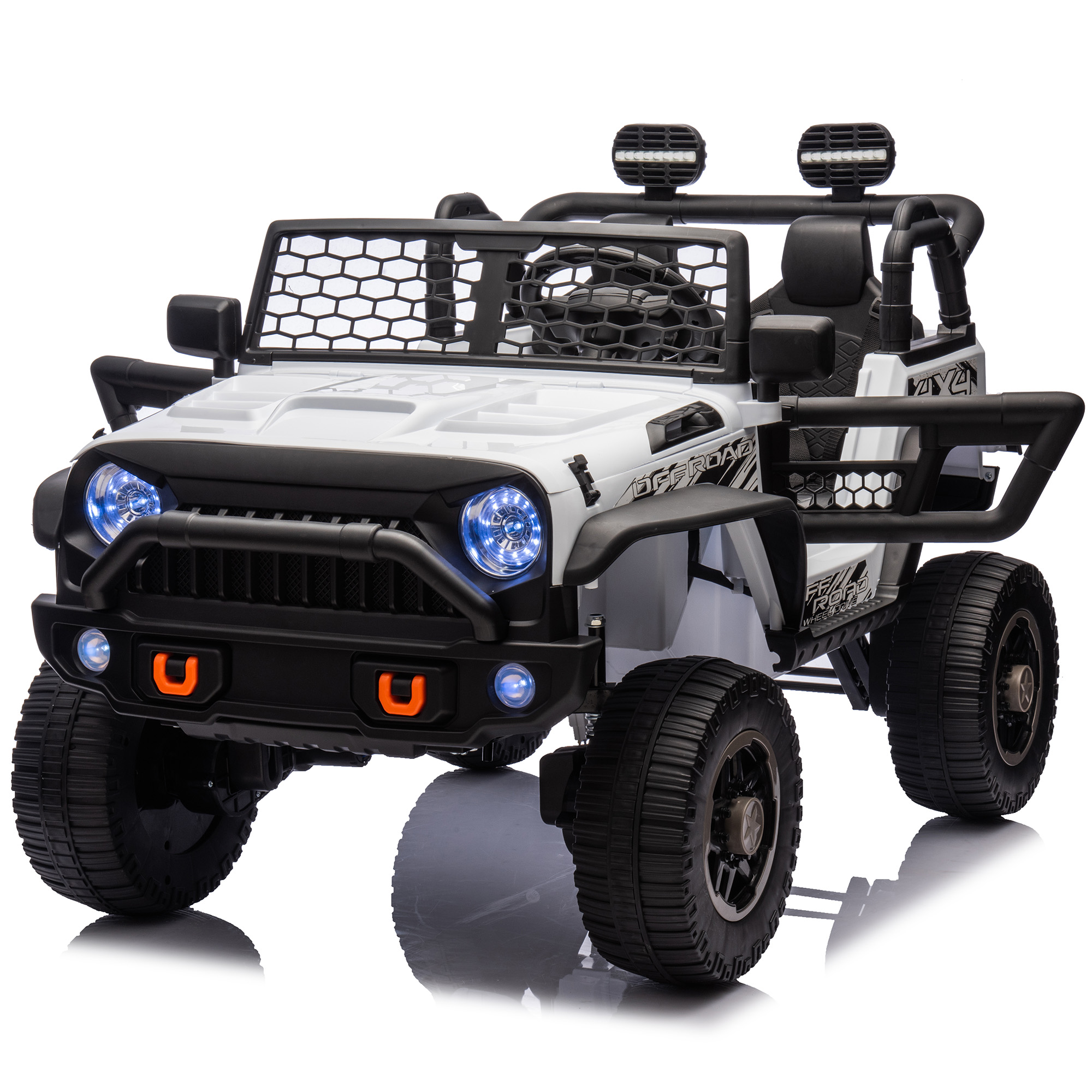 Jorfly 24 Volt Ride on Toys,4WD 2 Seater Power Car wheels UTV w/Remote Control, Bluetooth Music, Spring Suspension, LED Light, 5MPH Max, White