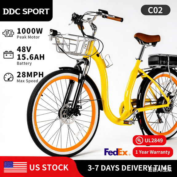 26 Inch Cruiser Electric Bike, E-Bike for Adults with 48V 15.6AH Removable Battery, Step Through Ebike for Women Men