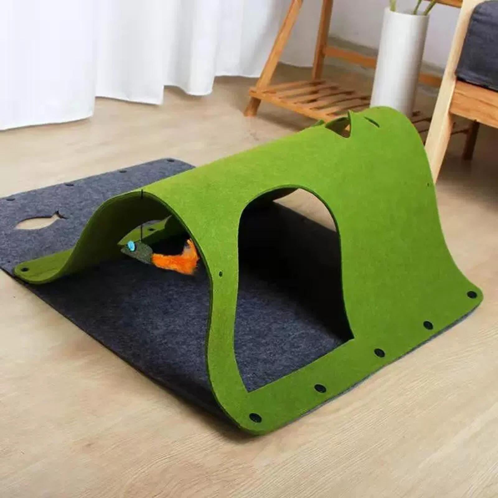 EHJRE Felt Cat Tunnel for Indoor Cats, with Hanging Mouse Cat Toy Foldable Peep Hole Pet Accessories Tent Playing Tube for Kitten Exercise 44x60cm , Green
