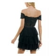 thumbnail image 2 of CITY STUDIO Womens Black Ruffled Zippered Layered Sheer Rib Cage Glitter Short Sleeve Off Shoulder Short Formal Fit + Flare Dress Juniors 7\8, 2 of 2