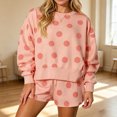 thumbnail image 2 of Womens Polka Dot 2 Piece Outfits Casual Oversized Long Sleeve Sweatshirts Shorts Set Tracksuits Sweatsuits S, 2 of 7