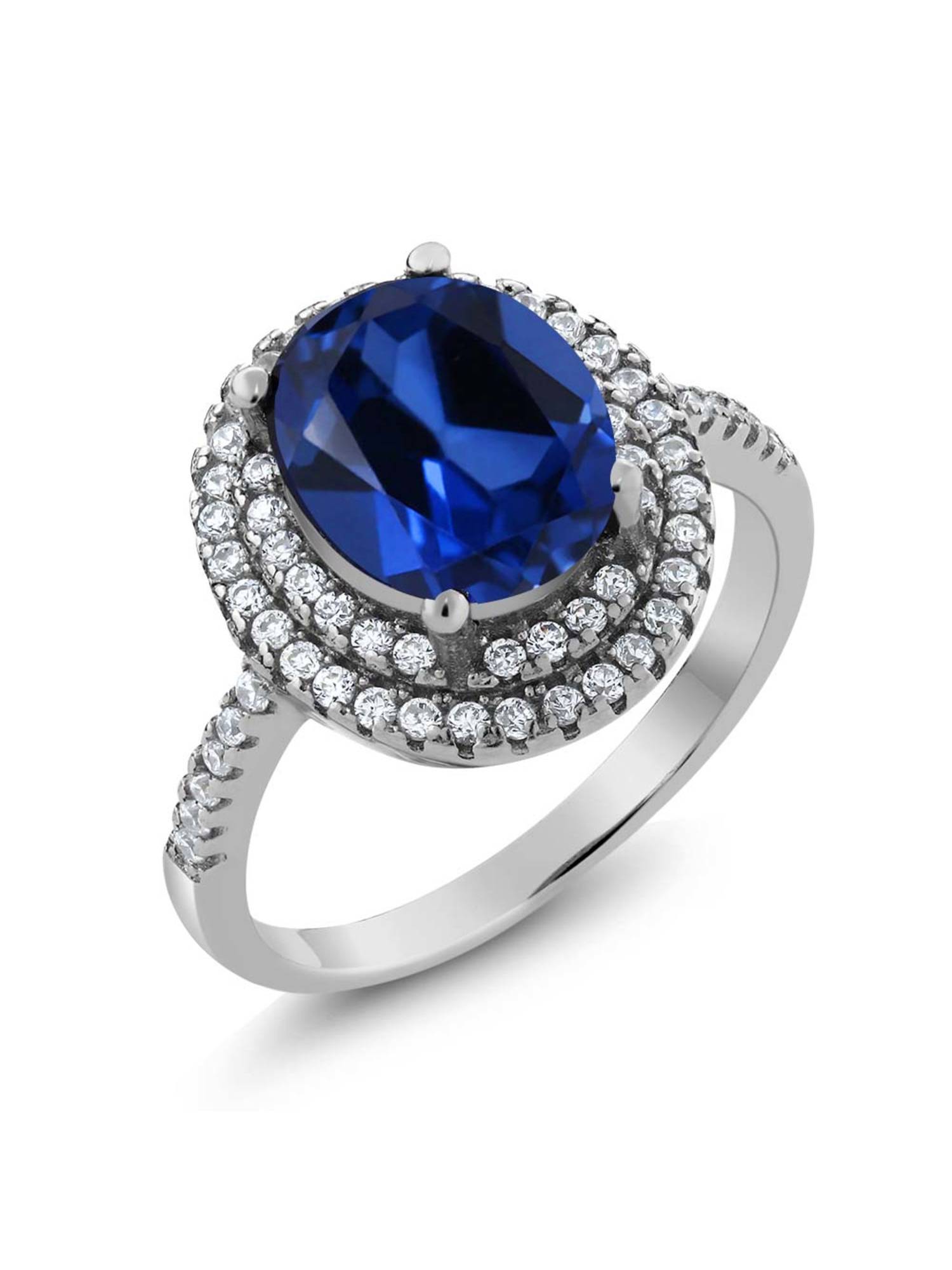 Gem Stone King 925 Sterling Silver Blue Created Sapphire Ring For Women ...