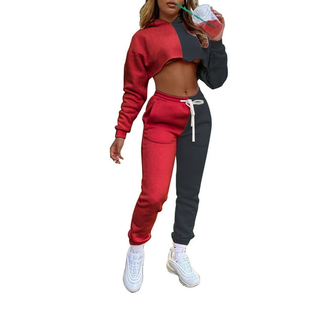 Kiapeise - Kiapeise Casual Women's 2 Piece Sweatsuit Outfits, Long Sleeve Cropped Pullover