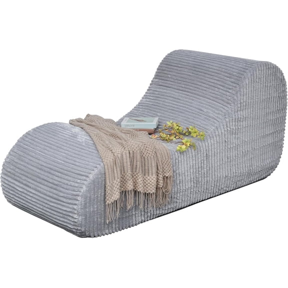 Rattaner Corduroy Chaise Lounge Chair Couch Indoor Boneless Oversized High-Density Sponge Soft Sofa for Yoga, Grey