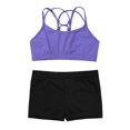 thumbnail image 3 of Yartina Big Girls 2-Piece Dance Gymnastics Sports Outfit Crisscross Back Crop Top with Booty Shorts Lavender 10, 3 of 6