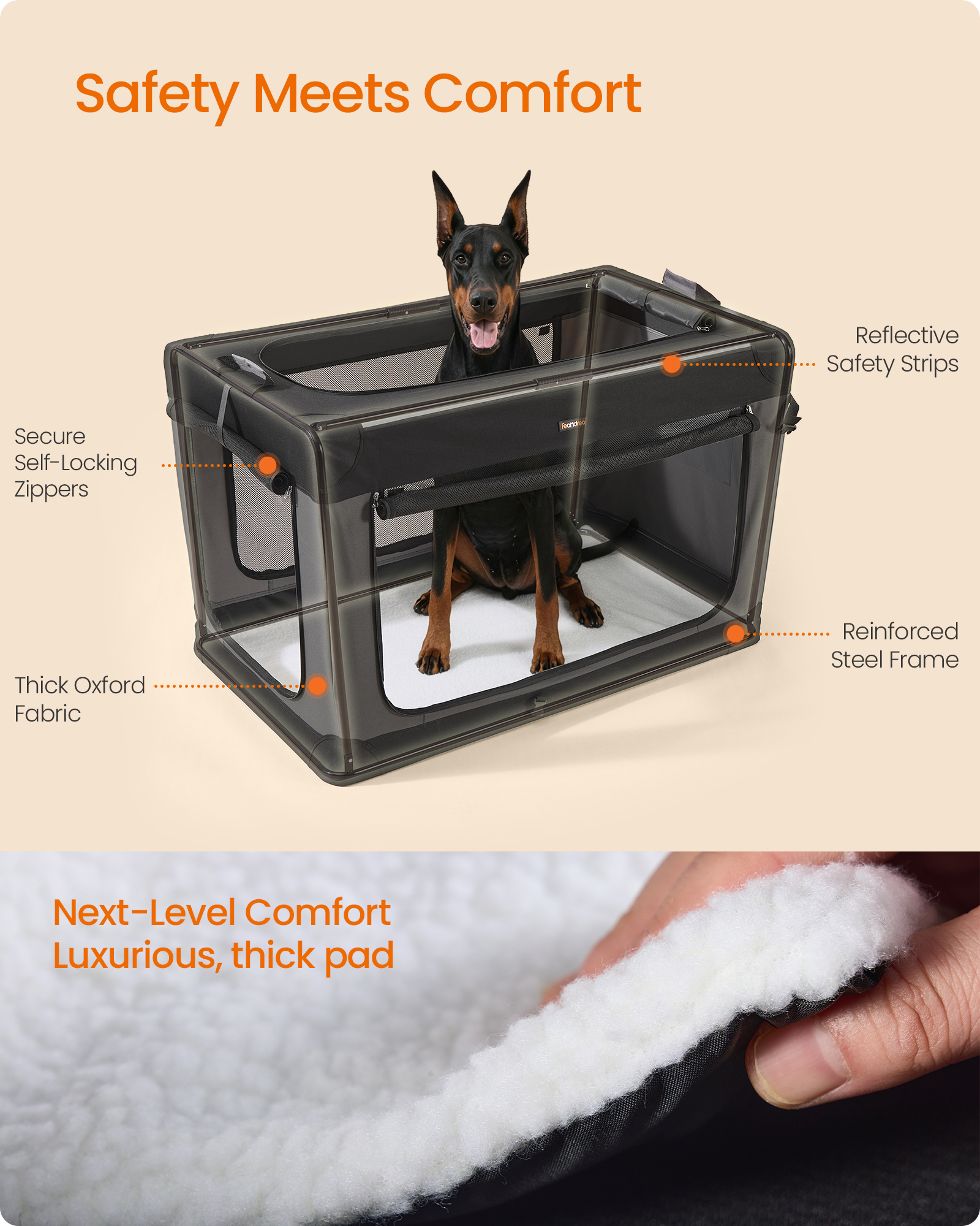 44-Inch Collapsible Dog Crate with 4 Mesh Doors, Portable Pet Carrier for Extra Large Dogs up to 110 lb, Ink Black