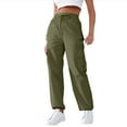 thumbnail image 3 of Wiicoznt Cargo Pants Women Elastic Waist Solod Color Long Workout Cargo Pants with Pockets Fashion Hiking Outdoor Stretch Lightweight Pants, 3 of 6