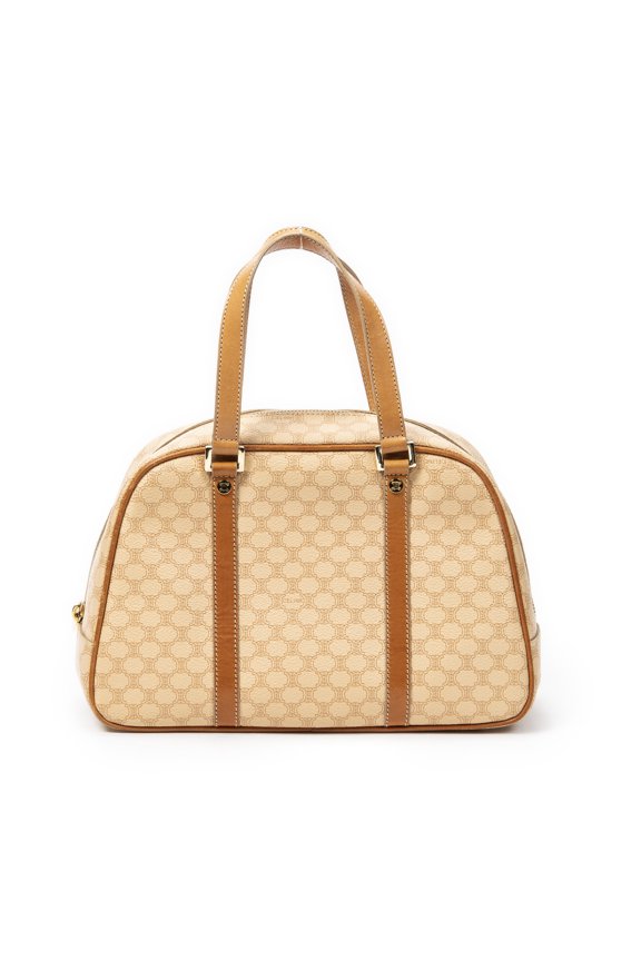 Pre-Owned Celine Beige Vintage Small Bowler Tote Handbag Macadam Coated Canvas