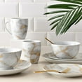thumbnail image 3 of Safdie & Co. Gold Marble Procelain Dinnerware Set + Gold Flatware, 3 of 5