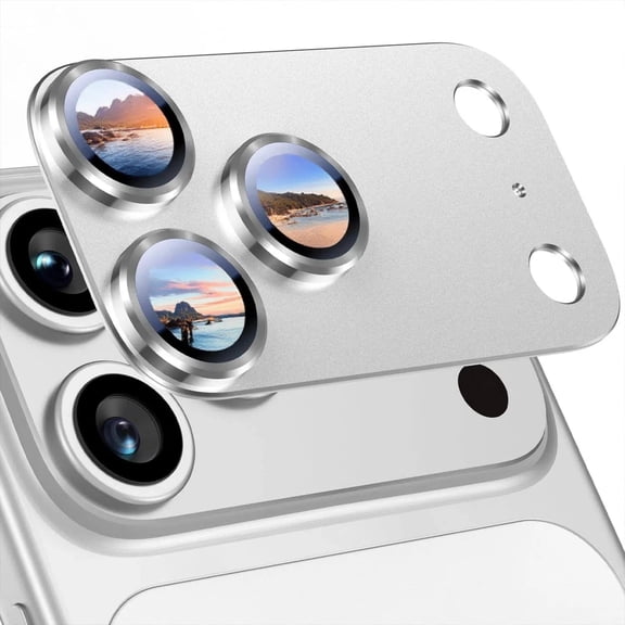 Camera Lens Protector for iPhone 17 Pro Max, Tempered Glass Metal Camera Cover, Scratch Resistant, Case Friendly, Silver