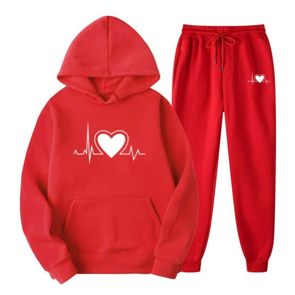 Usmixi Holiday Hoodies Sets for Women Hooded Sweatsuit Sets for Women Plus Size Classic ECG Print Sweatshirt and Drawstring Jogger Sweatpant Lounge Set Pocket Tracksuit Set up to 60% off