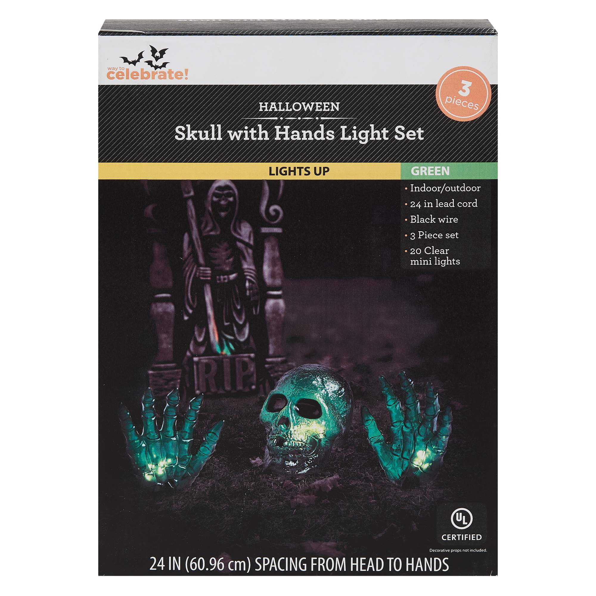 Orange LED Lighted Halloween Skull & Skeletal Hand Bones Taper Candle 8x2.5 NEW 
