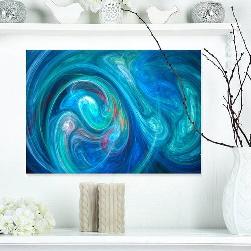 Designart 'Dark Blue Fractal Abstract Texture ' Oversized Abstract Canvas Wall Art