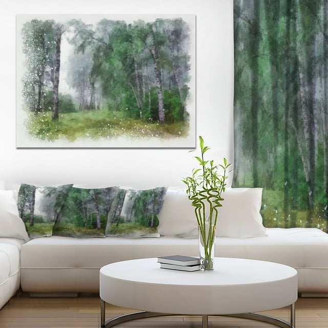 Green Forest Watercolor Drawing - Large Landscape Canvas Art