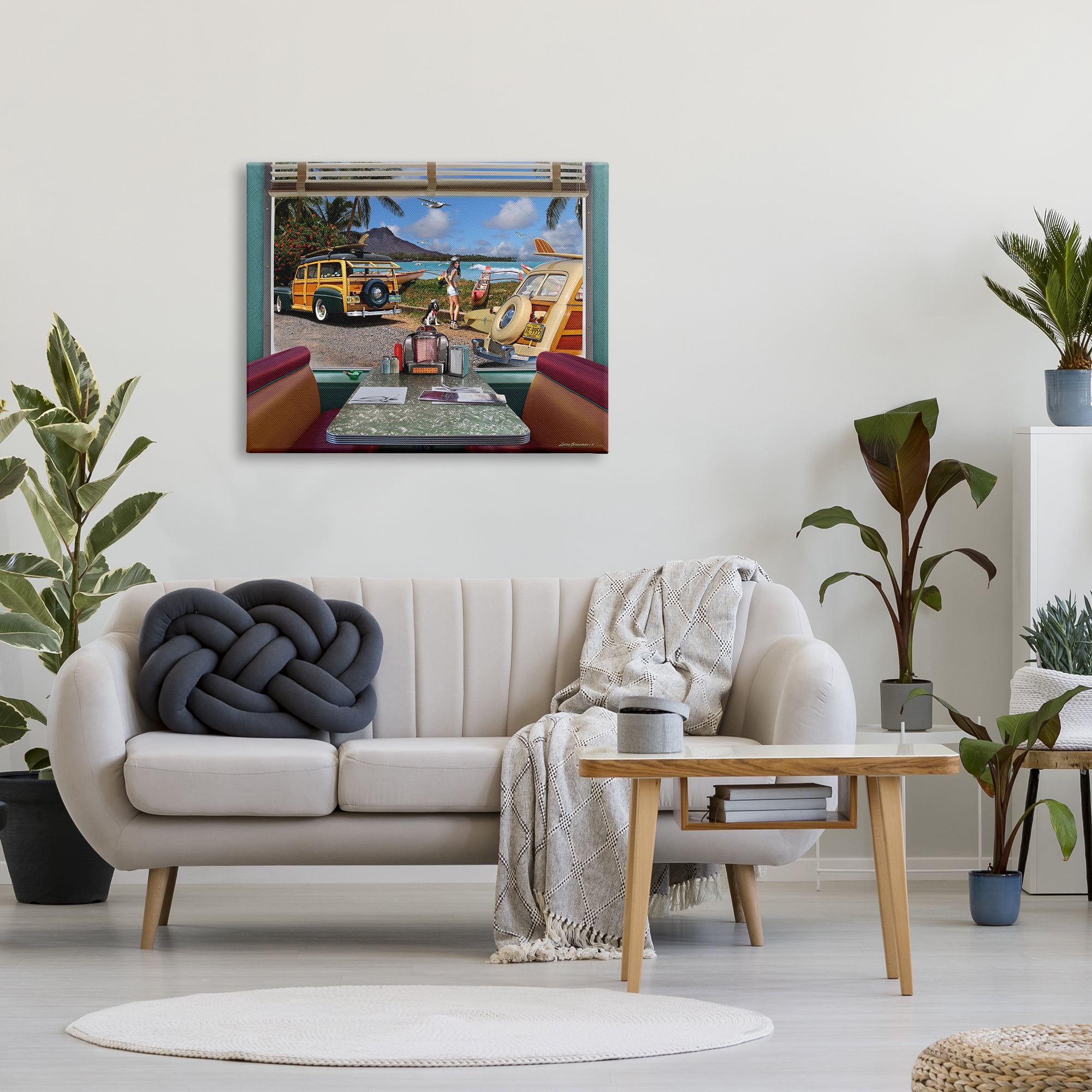 Stupell Industries Vintage Diner Beach View Transportation Painting Gallery Wrapped Canvas Art Print Wall Art, 40 x 30