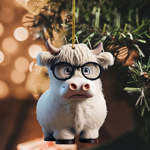 Adorno de árbol de Navidad Colgante creativo de coche de vaca de dibujos animados, accesorios de decoración de árbol para el hogar (estilo J)