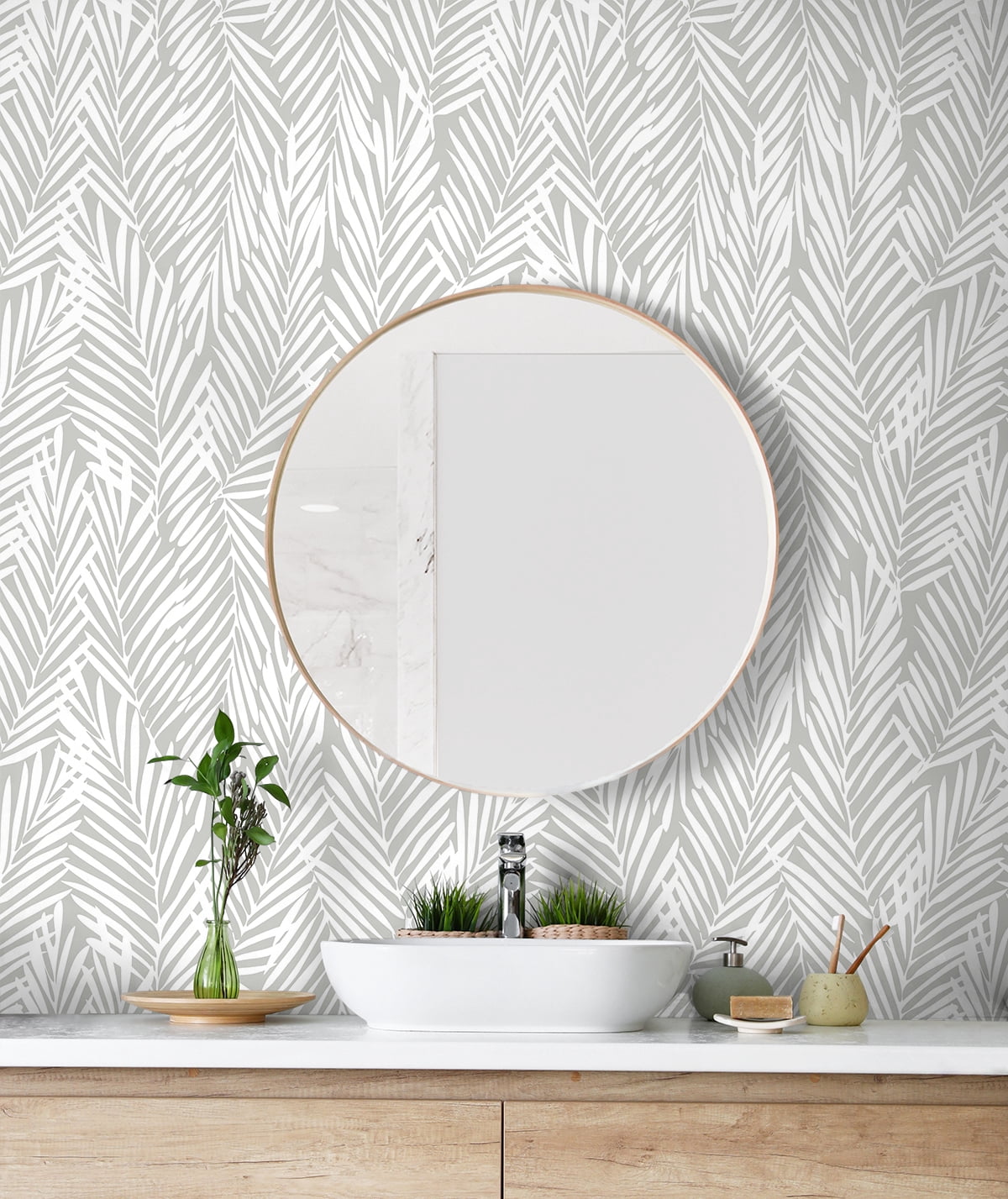 Stacy Garcia Home Harbor Grey Mod Palm Peel and Stick Wallpaper