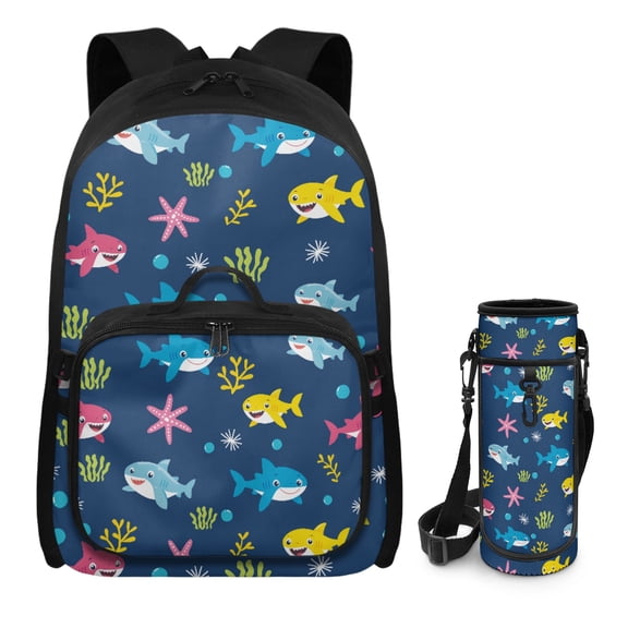 chaqlin Shark Starfish Girls School Bag Set with Lunch Box for Elementary Students Large Capacity Kids Book Bag for Age 8-10 Lightweight Girls Backpack Children Schoolbag Rucksack