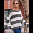 thumbnail image 4 of Suéter de Punto A Rayas para Mujer, Cuello Redondo, Otoño-Invierno, Larga, Bloque de Color Gris S, 4 of 7