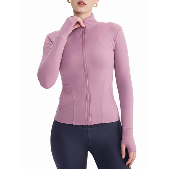 Female Full Zip Running Track Jacket Workout Slim Fit Yoga with Thumb Holes Lilac S