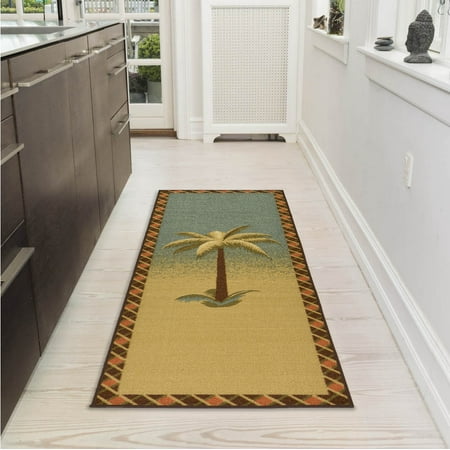 Ottomanson Sara's Kitchen Tropical Palm Tree Bathroom Mat Non-Slip Runner Rug, Multicolor, 20