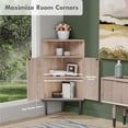 thumbnail image 4 of 39.7" Corner Storage Cabinet with Adjustable Shelf and Rattan Doors, Small Boho Corner Shelf Stand with Open Storage, Freestanding Cabinet for Bathroom, Living Room/Metal Legs/Natural Oak, 4 of 7